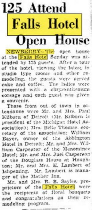 Falls Hotel (Newberry Hotel) - June 1953 Article